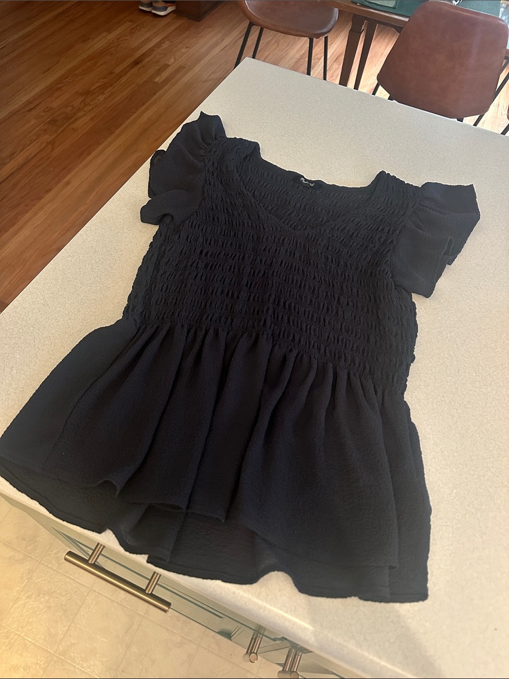 Madewell Black Smocked Peplum Blouse
